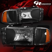 4pc Black Housing Amber Signal Headlight Lhrh For 1994-2002 Dodge Ram 1500-3500 4pc Black Housing Amber Signal Headlight Lhrh For 1994-2002 Dodge Ram 1500-3500