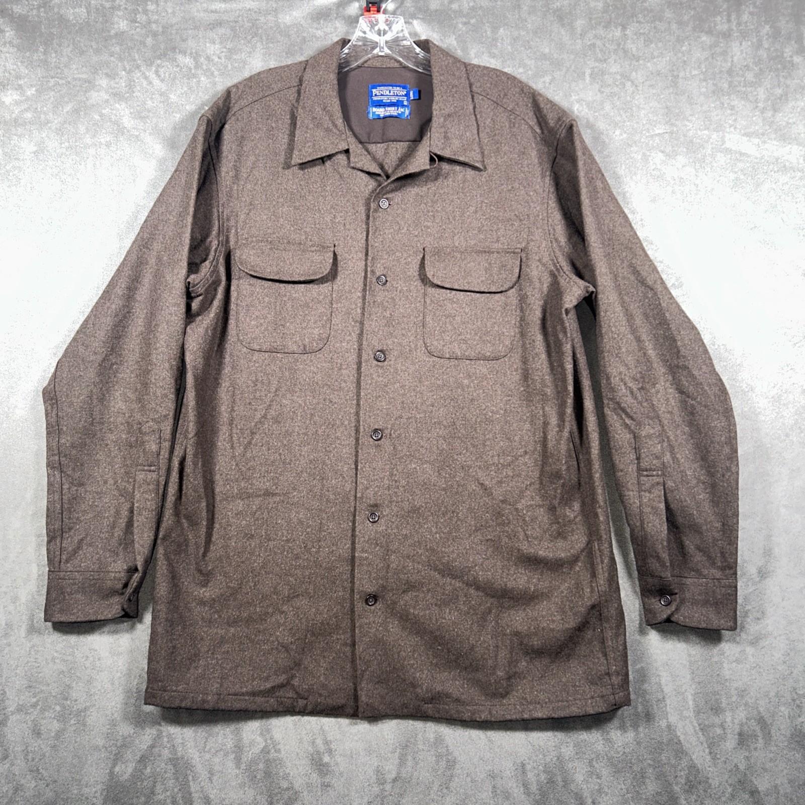 Vintage Pendleton Board Shirt Jac Mens Large Long Brown Wool Loop Long Sleeve