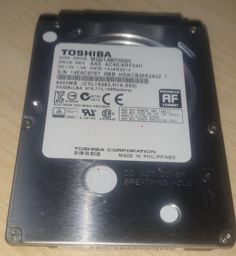 Toshiba 500 GB 2,5"-SATA-Festplatte – MQ01ABF050H – 5400 1/min – SATA 3 Festplattenlaufwerk