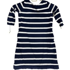 Lauren Ralph Lauren Blue White Striped Cotton Mini Dress L Large Pocket