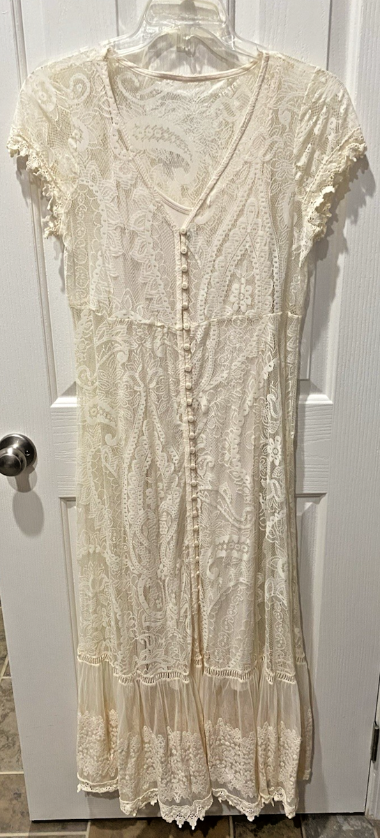 cream lace boho maxi dress Torrid Exquisite Cottagecore Lined Size 00 10/12 boho chic gypsy boho dresses