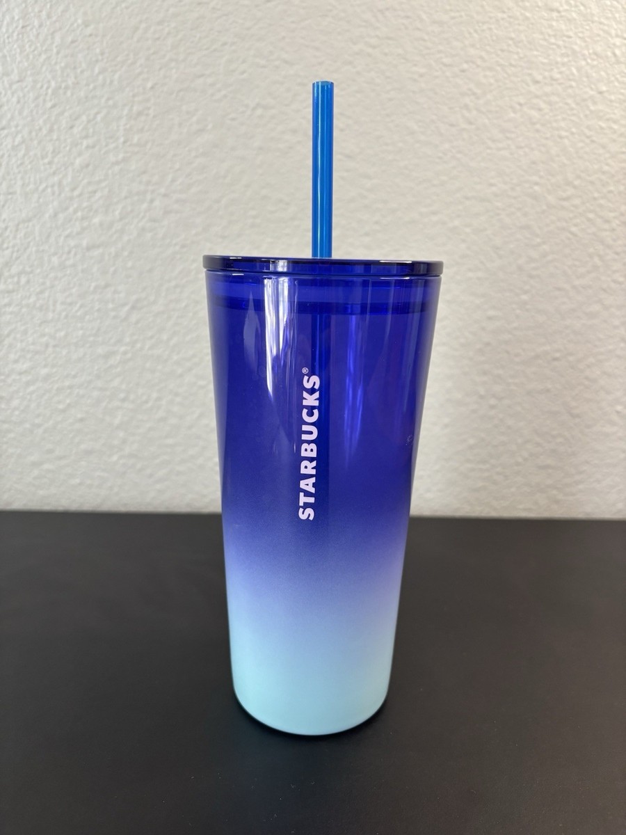 Blue Ombre Starbucks Blue Thermos 2019 Starbucks Blue Ombre 18oz Glass  Tumbler NWOT W/Lid