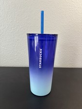 2019 Starbucks Blue Ombre 18oz Glass Tumbler NWOT w/Lid