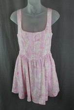 LoveShackFancy Women's Pink White Print Linen Blend Lowery Mini Dress Size 4