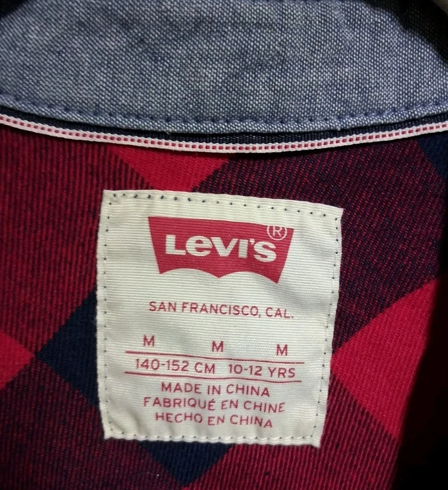 Camisa Levi's para niño mediana 10-12 roja/negra a cuadros manga larga abotonada Foto 3 de 4