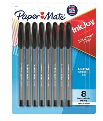 Paper Mate InkJoy 100ST Ballpoint Pens, Medium Point, Black.  Pack of 8 units