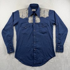 Vintage 70s Wrangler Pearl Snap Shirt Mens S Floral Western Yoke Cowboy Disco