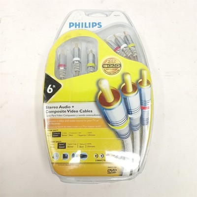 PHILIPS 6ft Stereo Audio Composite Video Cables 24k Gold 6' A/V RCA