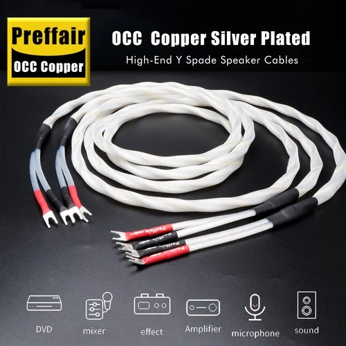 High Performance Y-Plug OCC Copper Silver Plated Speaker Cable Audio Cable