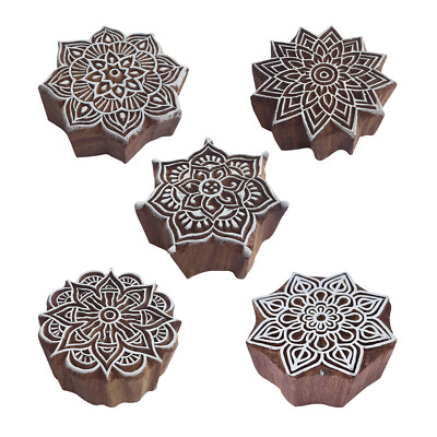 Runden Drucken Stempel (Satz von 5) Henna Stoff Textil Lehm Töpfer Blöcke