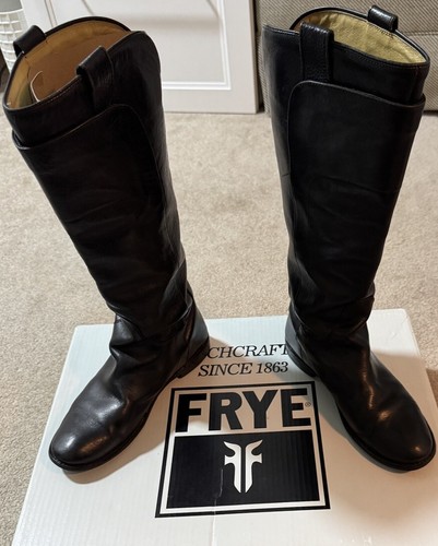 FRYE PaigeTall Riding Black Leather Boots Size 9 77535 Includes Box
