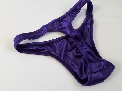 Mens USA Pouch Thong    Handmade Custom Sexy Stretch Satin Purple Gear USA