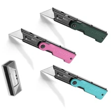 WORKPRO 3-Pack Folding Utility Knife Set 10 Extra Blades Quick-Change Box Cutter