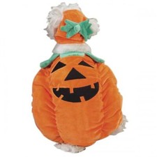 Small Orange Plush Jack O Lantern Dog Costume with Pumpkin Cap for Pets