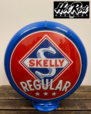 #ad SKELLY GASOLINE Reproduction 13.5quot; Gas Pump Globe Blue Body $175.00