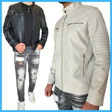 Giubbotto di pelle uomo giubbino leggero giacca moto in ecopelle slim fit casual