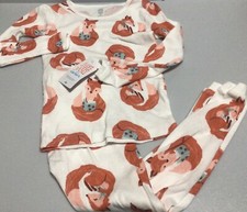 NWT Girl 4T Pajamas Long Sleeve Carters Fox Reading Soft