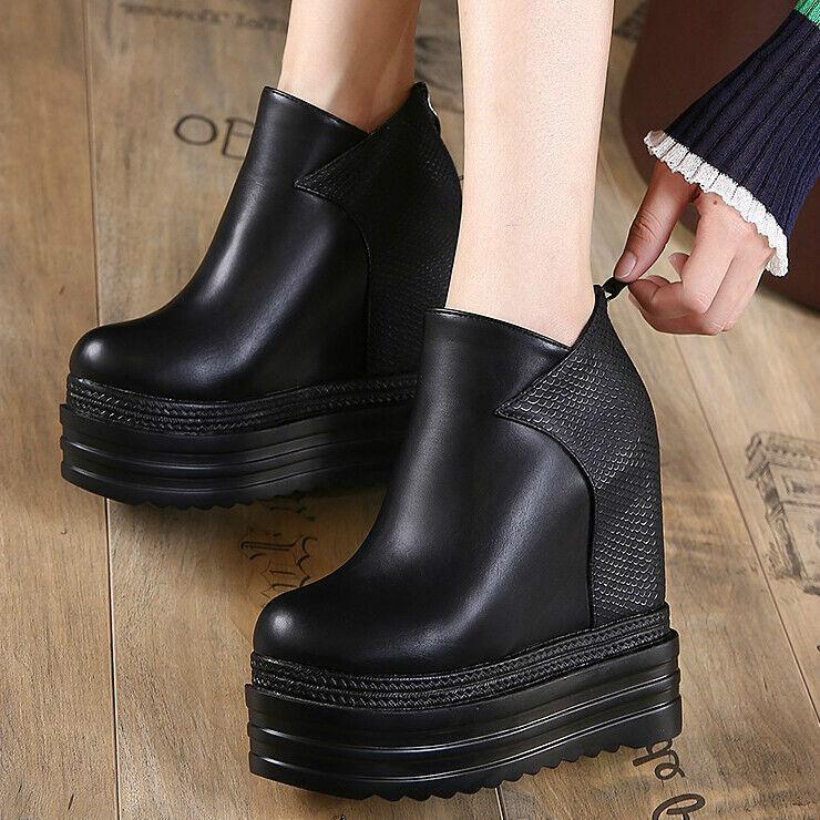 Womens 14CM Wedge Heels Ankle Boots Platform Pumps Zipper Creepers
