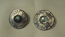 BEAUTIFUL SILVER TONE AND BLUE GREEN ENAMEL ROUND PIERCED EARRINGS 27