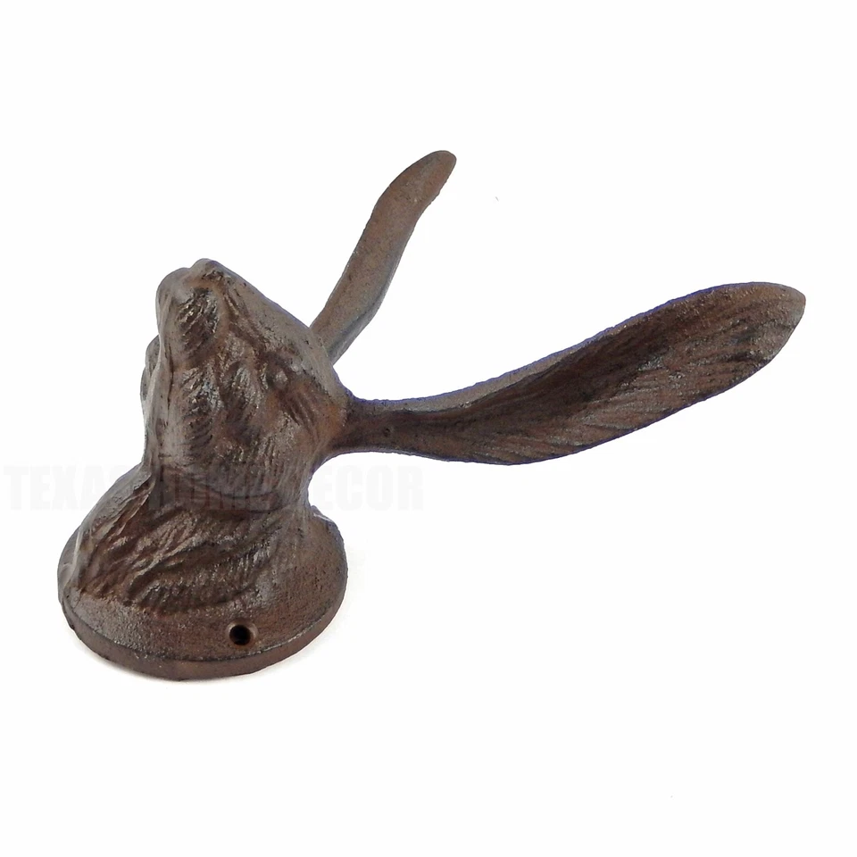 Large Rabbit Bunny Ears Wall Hook Cast Iron Hare Towel Coat Hanger Rustic Brown - Image 4 of 4