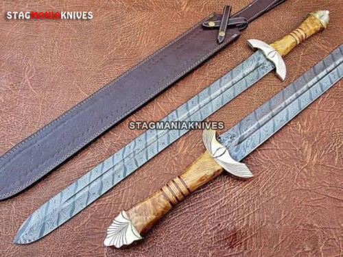 30'' Custom Hand Forged Damascus Steel Hunting Medieval Roman Green Sword Dagger - Picture 1 of 1
