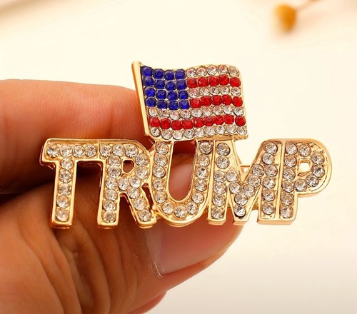Trump Rhinestone Gold USA Flag Crystal Lapel Brooch Pin Memorabilia Gift 2024 - Picture 10 of 12
