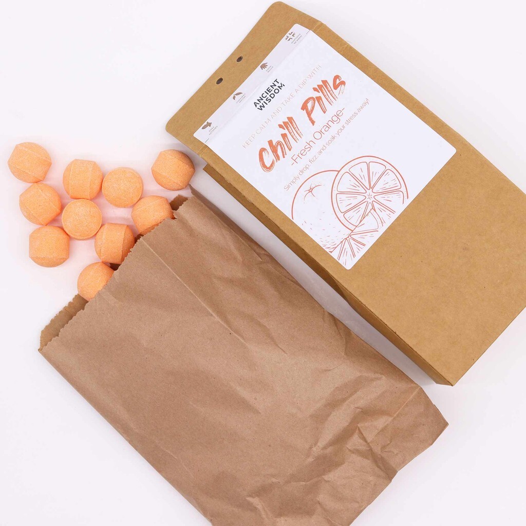 Bath Bombs 30 Mini Chill Pills 350g FRESH ORANGE - Ancient Wisdom