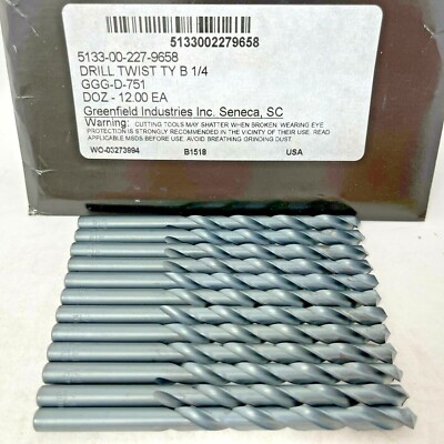 Greenfield Industries 1/4'' Diameter x 4'' Long Drill Twist Bit TY Pack of 12 USA