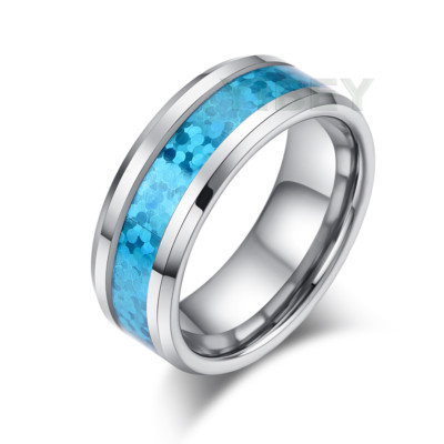 Men's Jewelry Tungsten Bridal Ring Hawaiian Magic Blue Opal Center Wedding Band