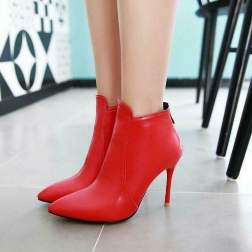 Mujer Botas al Tobillo Cuero Cremallera Puntera Puntiaguda Zapato Taco Alto  Vestido Botines 2020 | eBay