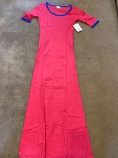NWT LulaRoe Ana XS Scoop Neck Pink blue Solid Ringer Print 3/4 Sleeve Maxi Dress
