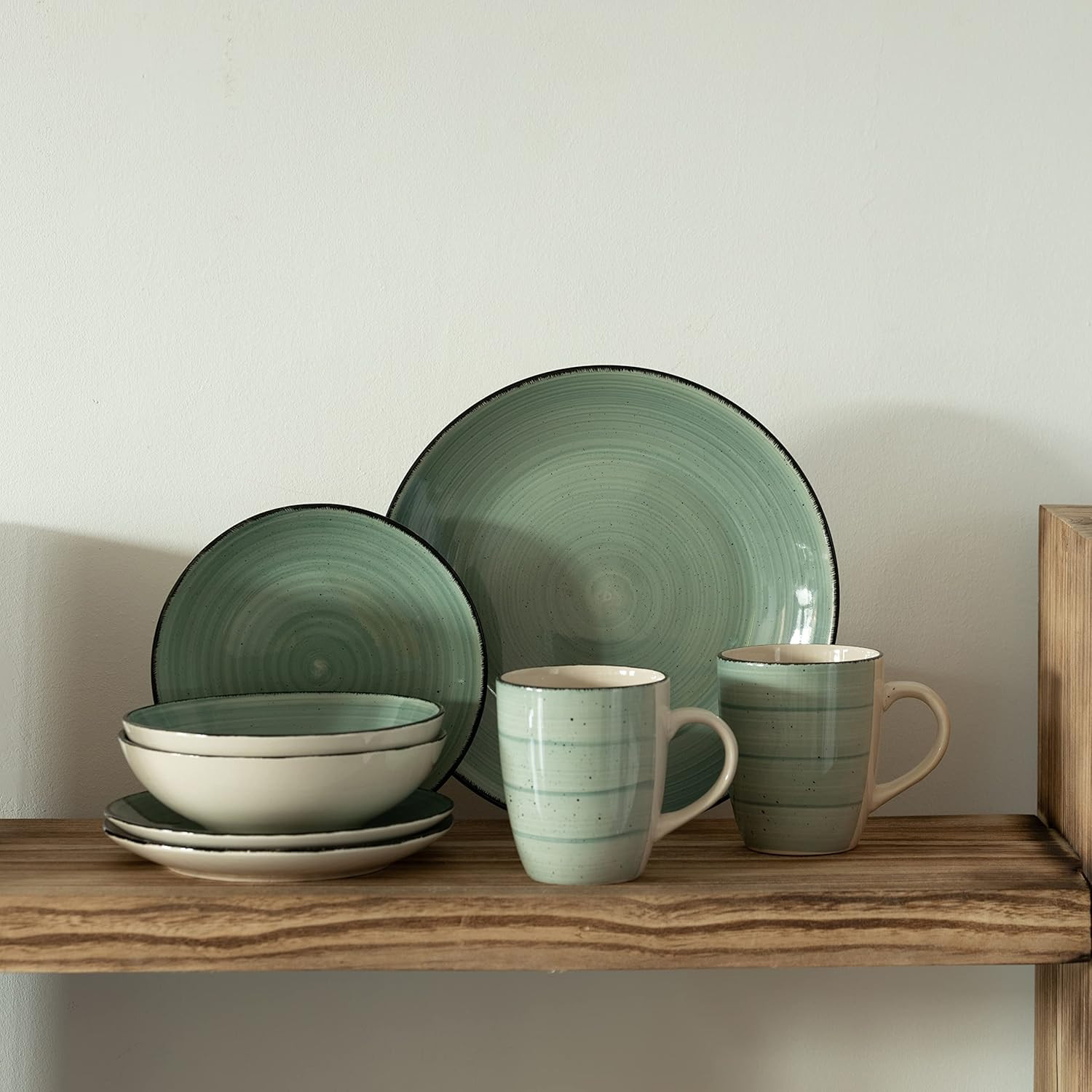 Rimmed Dinnerware Set | Mugs, Salad and Dinner Plates and Bowls Sets, Dishes wit