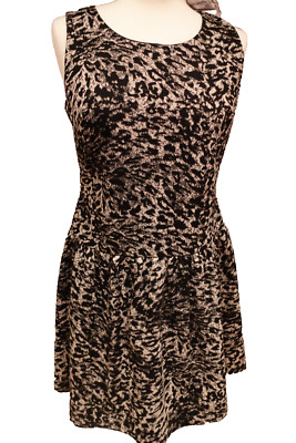 Next Petite Beautiful Lined Evening Dress, Animal Print, Zip at back Size UK 12
