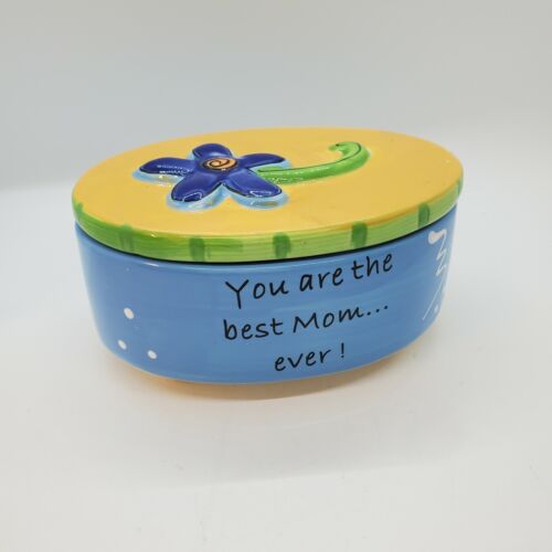 Tumbleweed Pottery Best Mom Ever Ceramic Lidded & Footed Trinket Box Floral