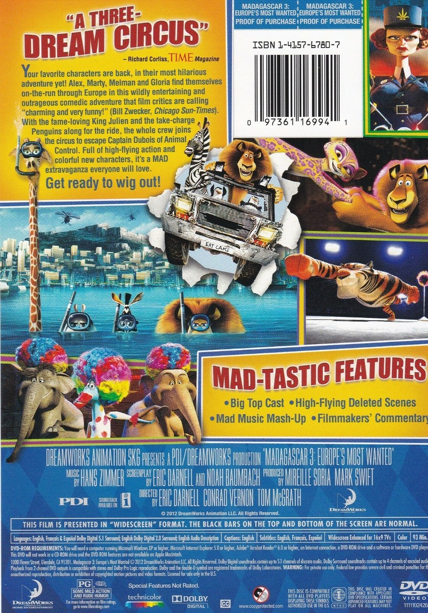 Madagascar 3: Europes Most Wanted (DVD, Widescreen) Conrad Vernon