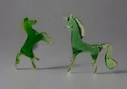 Pair Vintage Green Art Glass Horse Figurines - Viking, Murano?