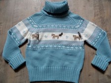 GYMBOREE joli pull col roulé chevaux bleu clair blanc taille 3/98 NEUF ST817