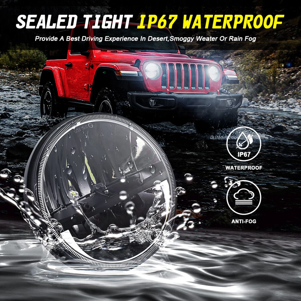 7" Round LED Headlight Black Hi/Lo Beam Bulb For Chevy C10 C20 C30 Pickup Nova - Image 4 of 4