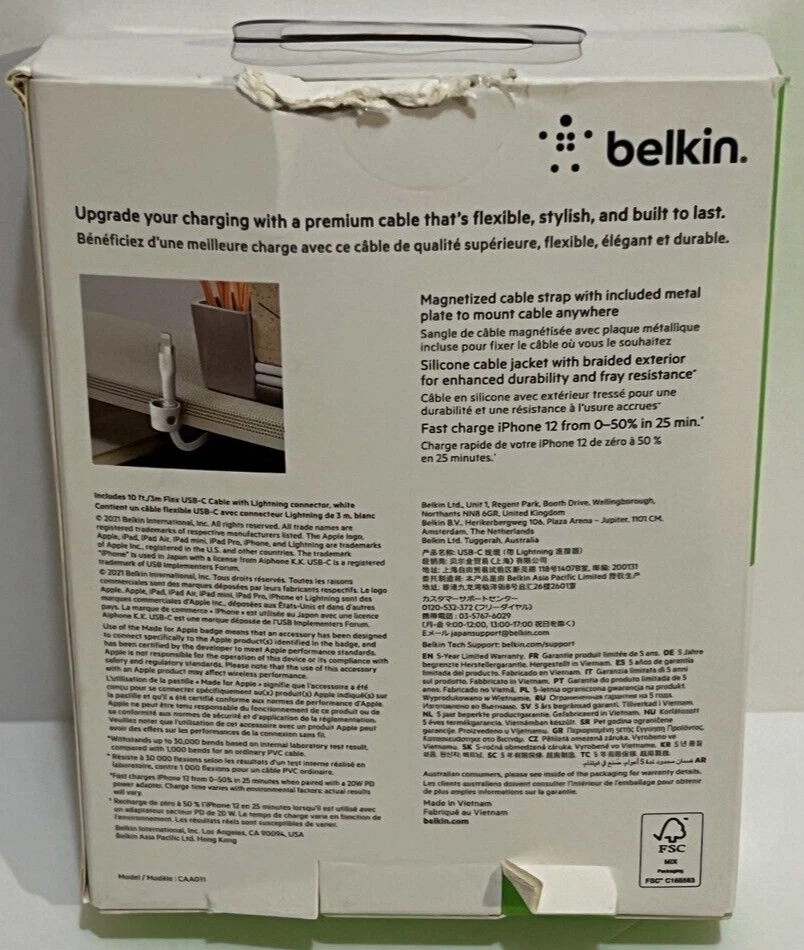 Belkin BoostCharge Pro Flex USB-C Lightning Connector Cable + Strap Foto 2 de 3