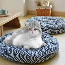 New XL Blue Cuddle-Worthy Comfort: Thickened Fabric Round Cat Nest Mat