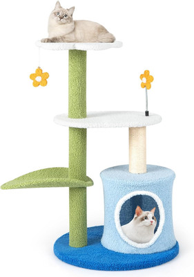 Cute Cat Tree, Flower Cat Tower with Sisal Scratching Post, Plush Leaf-Shaped Pe