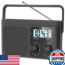 DreamSky Portable AM/FM/Shortwave Radio Digital Clock Large Dial Battery/AC Powe