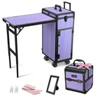 Byootique Portable Rolling Nail Table Kit with Makeup Train Case Aluminum Purple — photo 1