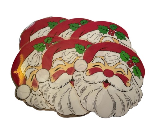 Vintage Town & Country Santa Face Set Of 6 Vinyl Placemats 15" Christmas 1980s - Picture 2 of 9
