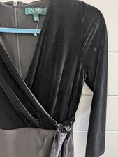 Ralph Lauren Black Tie Velvet 3/4 Sleeve V Neck Midi Evening Wrap Holiday Dress