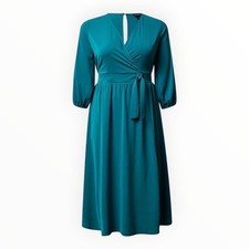 NWT Torrid Studio Teal Surplice Wrap Dress 0 Refined Woven Tie Waist Tea Length