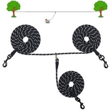 20 FT Dog Trolley System with 8 FT Runner Lead, Tie Out for 2 Dogs, Reflectiv...