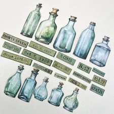 Green Bottle Cardstock Stickers Ocean Scrapbook Junk Journal Collage