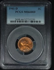 Lincoln Wheat Cent. 1941 D. PCGS MS66RD. Lot # 9066-374-250