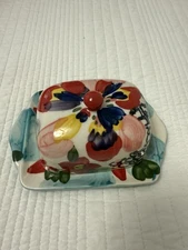 Anthropologie Amaryllis Floral Butter Dish and Cover for Half Stick Butter